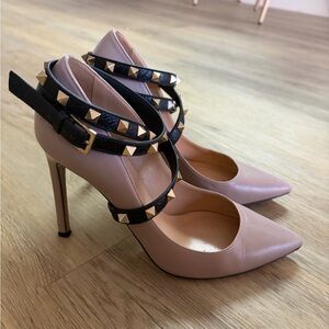VALENTINO ROCK STUD PUMPS WITH ANKLE WRAP AROUND STRAP